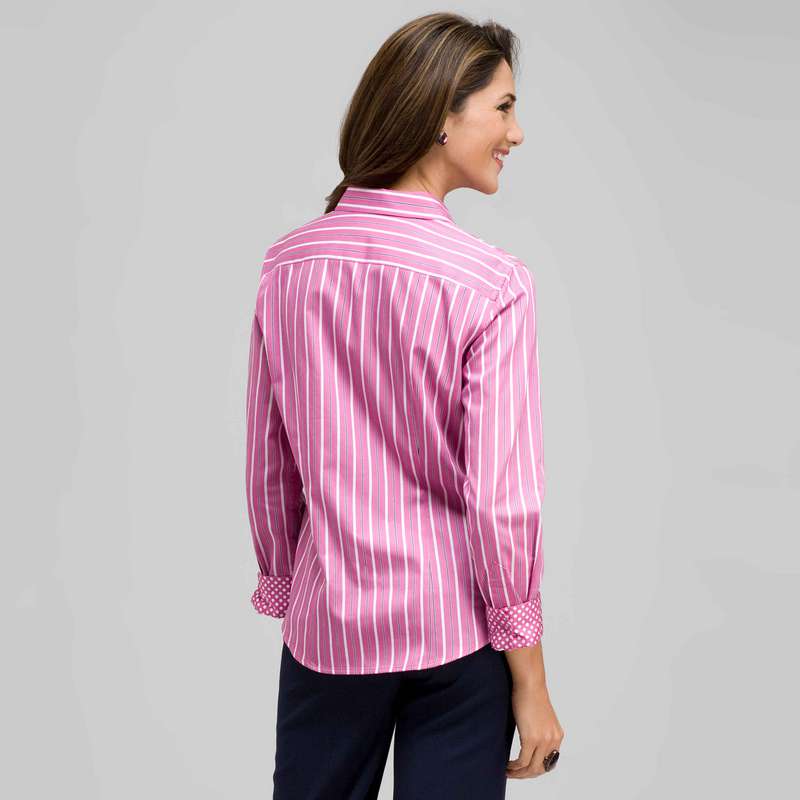 ポットドットカフストライプボタンダウン, ラベンダーマルチ, large image number 1